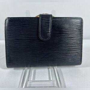 1144: Louis Vuitton Epi French Kiss Lock Wallet Black Gold Frame